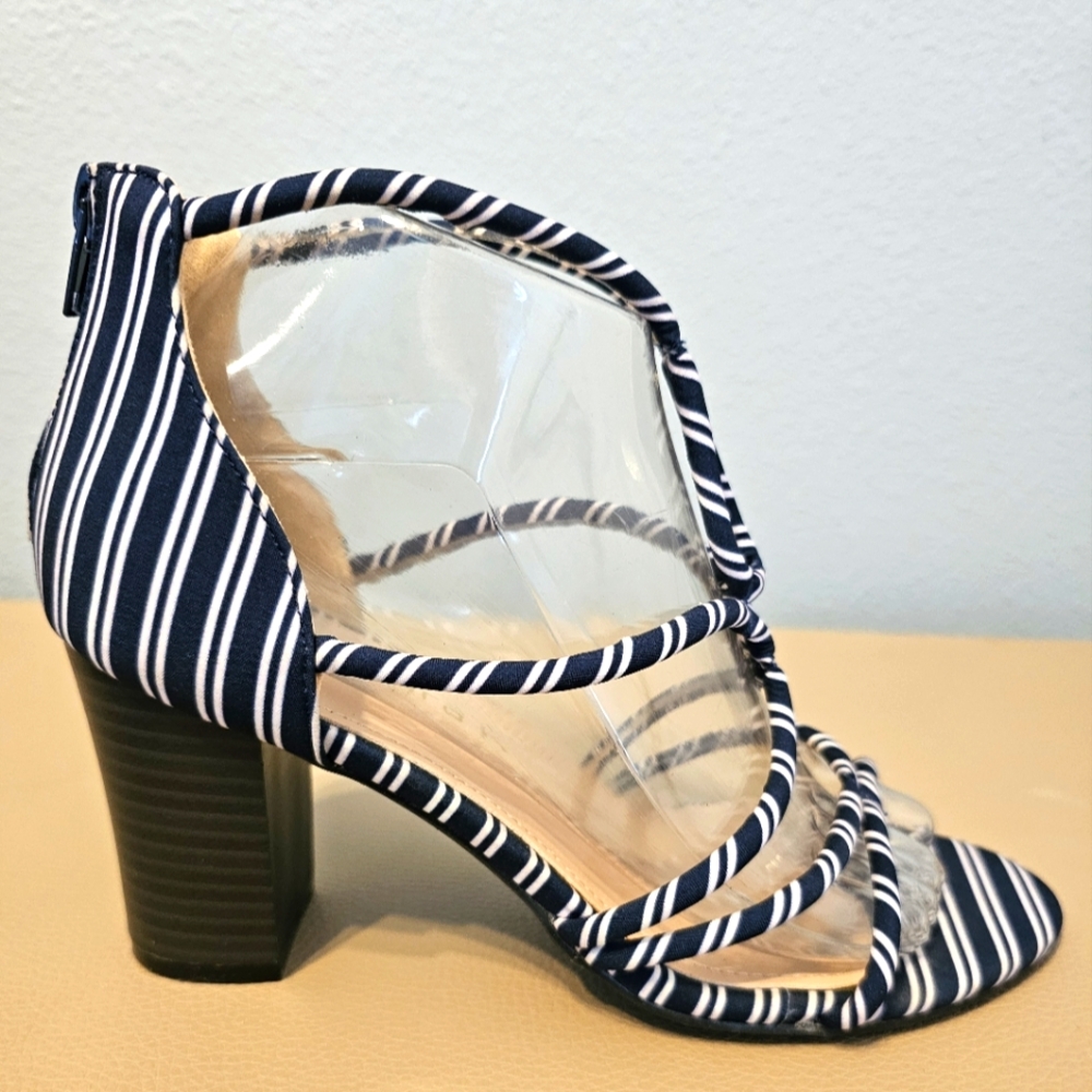 Allegra K SIZE 8 Striped Navy Women's 3" Heeled Sandals